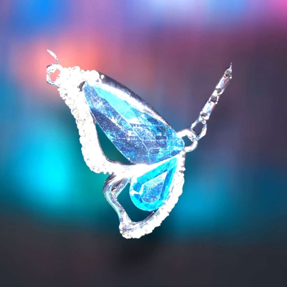 D-001 & E014 NWT Lab Created Blue Topaz Butterfly necklace